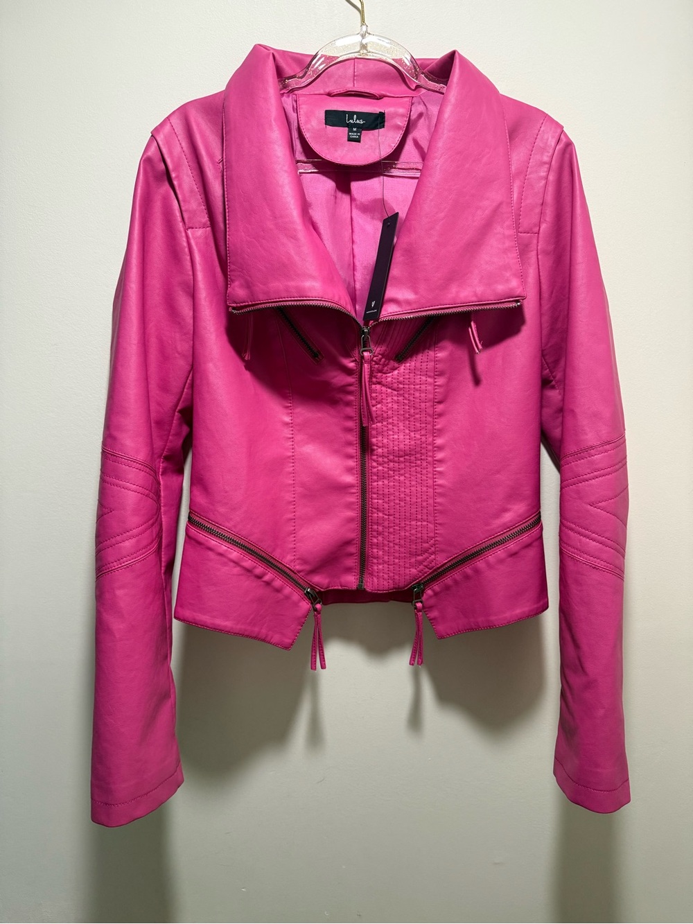 NWT Lulus Up on a Tuesday- Hot Pink vegan leather Jacket - Picture 2 of 4